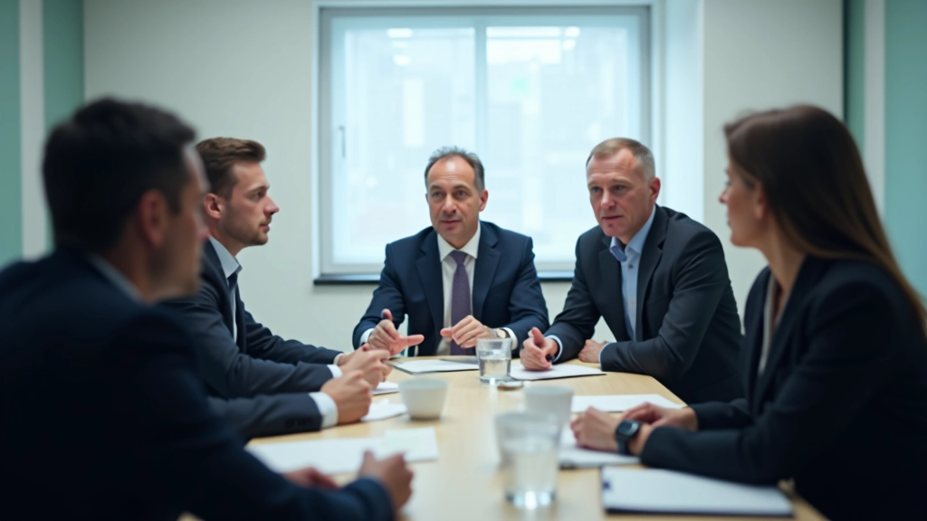 Zespół pracowników w sali konferencyjnej dyskutujący strategię biznesu