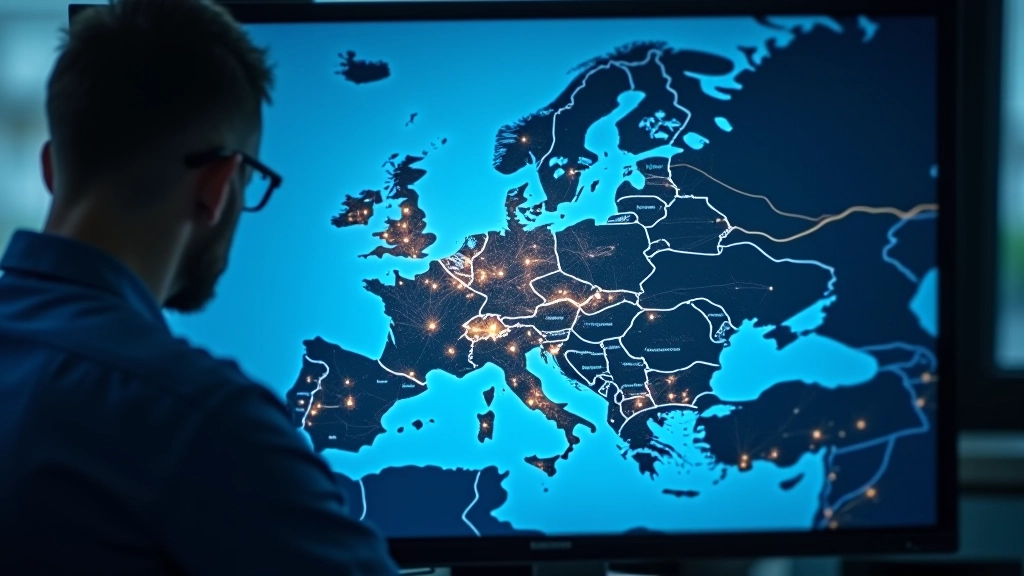 Mapa Europy z zaznaczonymi połączeniami międzynarodowymi sieci energetycznej i strzałkami wskazującymi przepływy energii między krajami