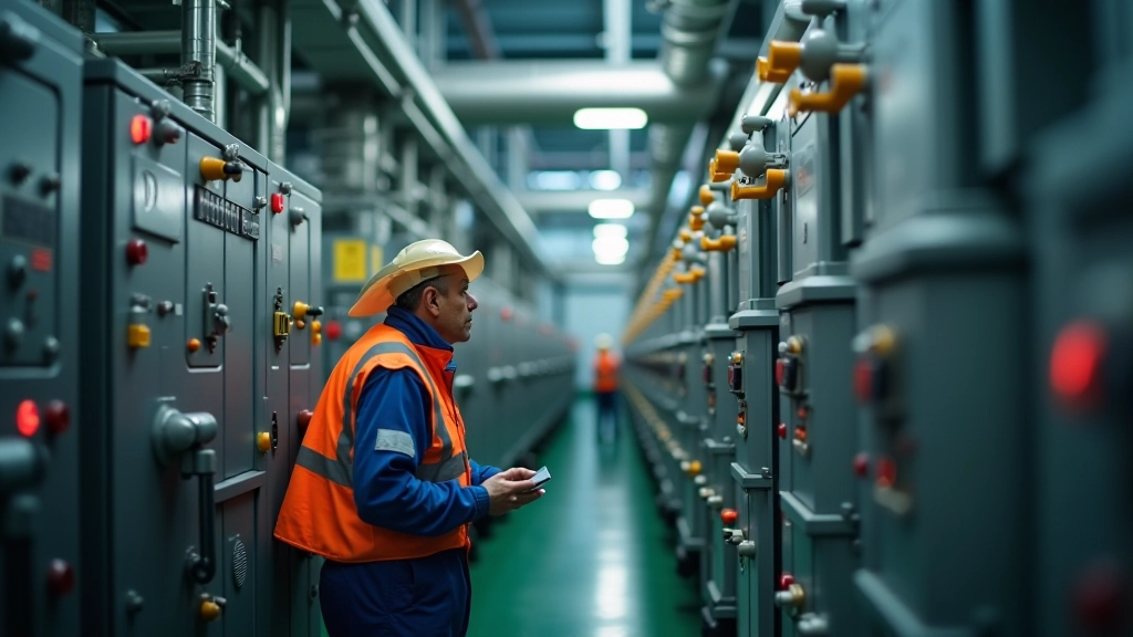 Pracownik elektrowni sprawdzający turbinę przed wysłaniem energii do sieci
